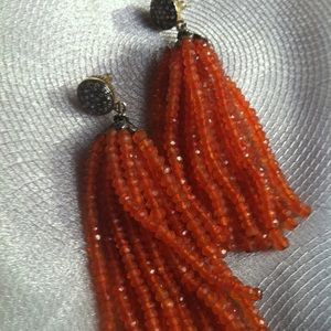 Carnelian Pierced Tassel Earrings.